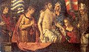 Palmezzano, Marco The Dead Christ in the Tomb with the Virgin Mary Saints oil painting